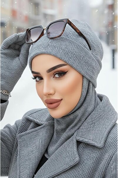 Aişe tesettür Gri Maskeli Bere