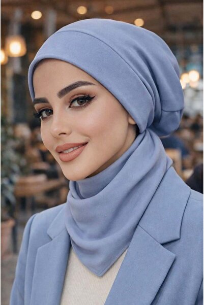 Aişe tesettür Nude Serisi Mavi Bere Bone ve Etol Takım