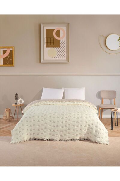 Peshtemalsan 9 KATLI %100 PAMUK MÜSLİN YORGAN YATAK ÖRTÜSÜ AÇIK BEJ