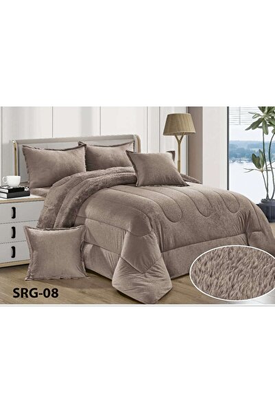 Moon طقم مفرش نفر 4 قطع شتوي حشوة وسط مخمل ناعم مع فرو سادة ذو وجهين خامة مخم...