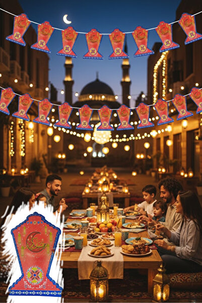 co arma تعليقات بشكل رايات رمضانية كبيرة الحجم 40*25 سم بعدد 10 قطع وبطول 400 سم