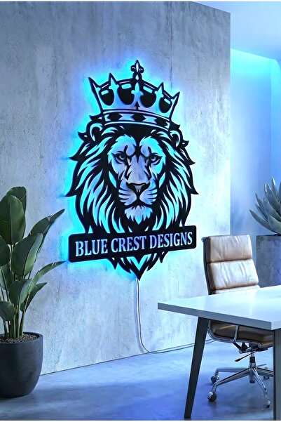 novacraft Kral Aslan Temalı Kişiye Özel RGB LED Işıklı Metal Duvar Tablosu Uz...