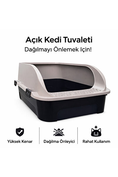 chittoshop Açık Kedi Tuvaleti Yüksek Kenarlıklı Kum Sıçratmaz (38x52x25 cm)
