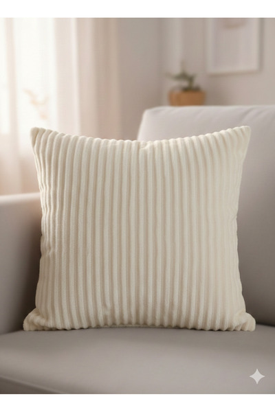 Puftic 2 li Kadife Dekoratif Kırlent Kılıfı Çizğili Desenli Yastık Kılıfı