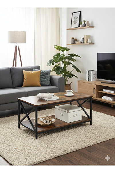 Generic طاولة قهوة EXPERT مع رف تخزين وإطار فولاذي على شكل X EI - 106