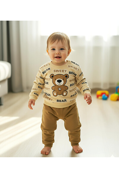 Nexvora طقم بيجامة أطفال من القطن الممشط من نوع تيدي بير مطبوع إنترلوك