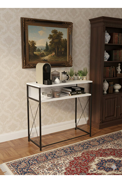 Luxehome طاولة زاوية قهوة، طاولة مدخل كونسول، لترتيب وتنظيم احتياجاتك - أبيض/...