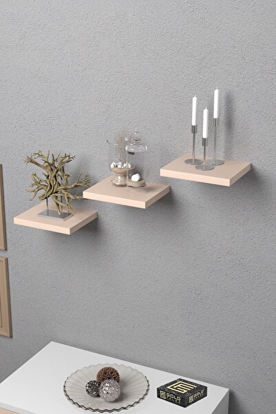 Kanonik Education Wall Shelf Decorative 3 Pieces Flower Pot Square Cream
