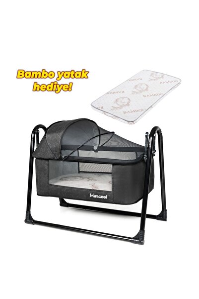 miracool Loft Beşik Siyah Bambo Yatak Hediye