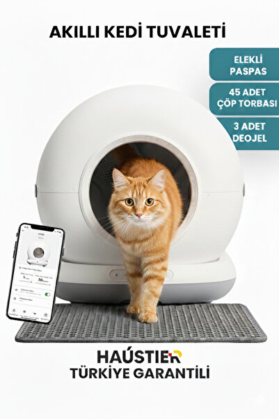Haustier CB001 Akıllı Otomatik Kedi Tuvaleti, 75lt Hazneli, 45 Adet Çöp Torba...