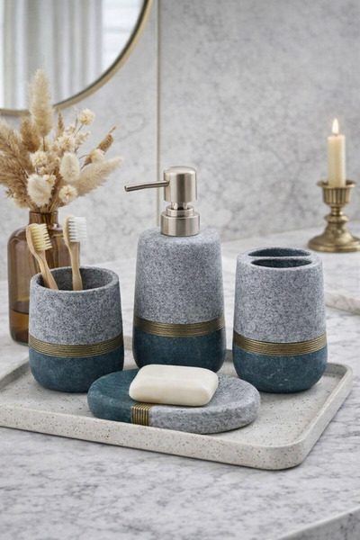 DEVADA HOME Okyanus Seramik Banyo Aksesuar Seti 4 Parça Banyo Seti