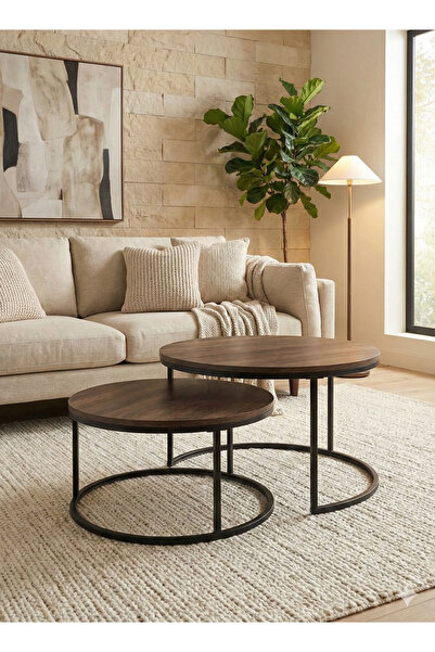 Luxury Home طقم طاولة قهوة دائرية مكون من قطعتين مع طاولة متداخلة وطاولة قهوة...