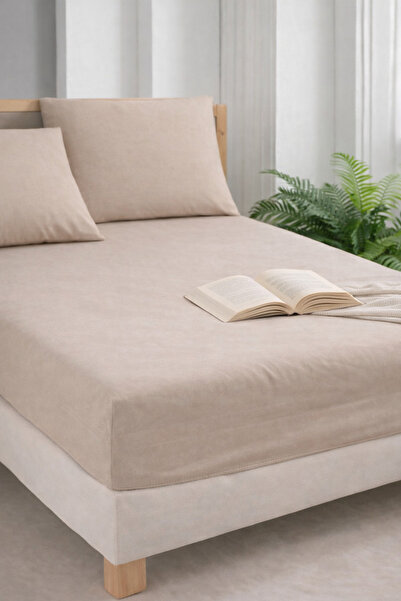 Asilex Home Collection Beige Fitted Sheet Set of Pillow Akfil Fabric Anti-Swe...