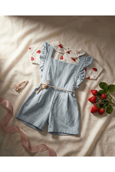 Suem Butik Kız Çocuk Gömlekli Şortlu Tulum