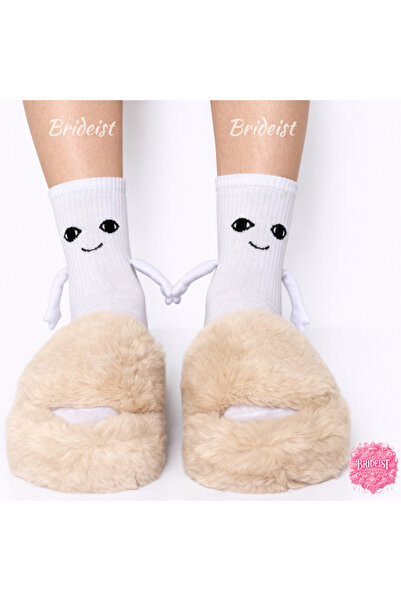 BRIDEIST WEDDING CO Stone (Milk Coffee) Furry Slippers | Stone Feathered Brid...