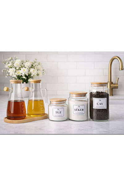 Kitchen Pembelia 6 Parça Macterchef Bambu Kapaklı Standlı Yağdanlık Set Ve Ba...