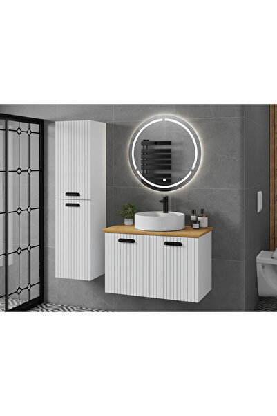 ROSEART BANYO ROSEFLASH BEYAZ 80CM BANYO DOLABI SETİ AYNA + SERAMİK LAVABO + ...
