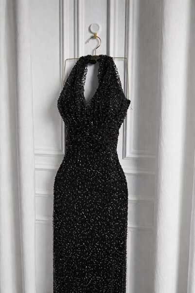 MALAZ فستان ترتر لون اسود.