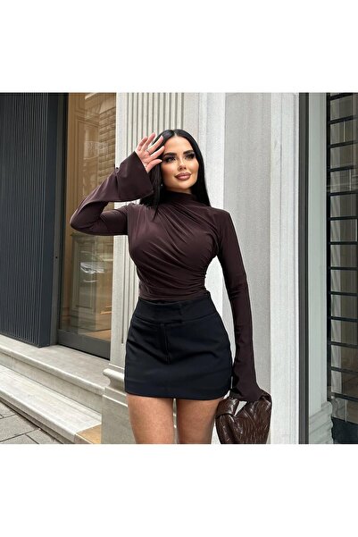 peri tower Bluză cu mânecă spaniolă cu șnur maro nisip de sezon nou