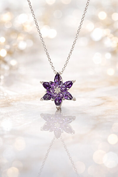 Siset Gümüş 925 Ayar Lotus Çiçeği Gümüş Kolye