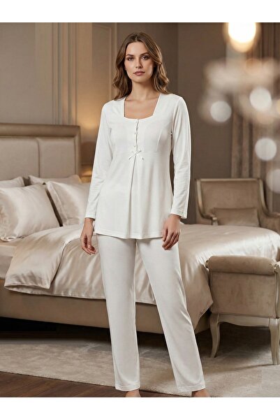 by İGP Ecru Maternity Long Sleeve Pajama Set