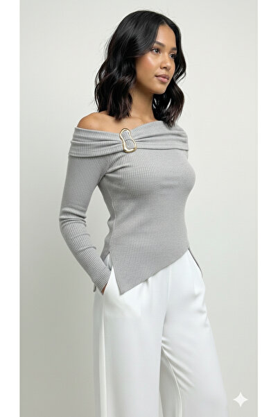 peri tower New Product Women's Buckle Off-Shoulder Wrinkled Fabric Blouse 0071