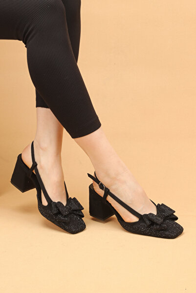 Nilsa Shoes Kadın Kalın Topuklu Fiyonklu Abiye Ayakkabı Topuklu Ayakkabı