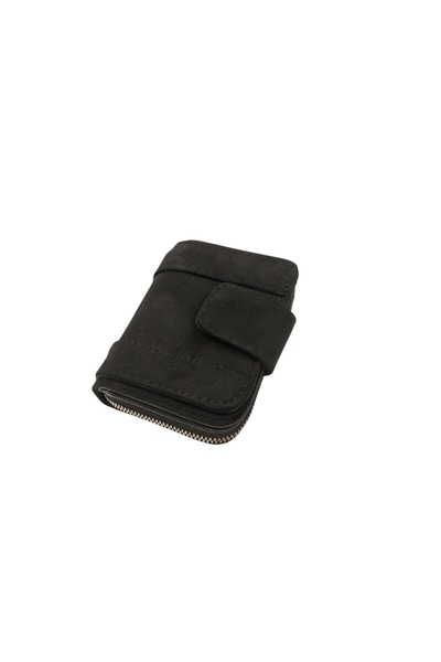 stravis Magnetic black suede wallet card holder with coin compartment