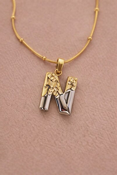 Mrs Flower ÇİFT RENKLİ N HARFLİ ÇELİK KOLYE