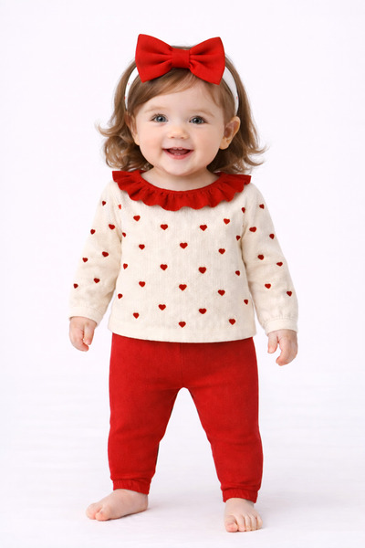 bebekpare Baby Girl Heart Pants Blouse & Bandana Set – 100% Cotton