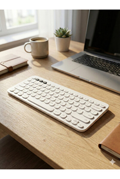 Zilvana Beyaz Kablosuz Bluetooth Klavye | Tablet Telefon PC Uyumlu Sessiz Yuv...