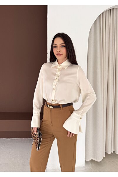 VUNTAL Satin Shirt with Flywheel Sleeve Detail