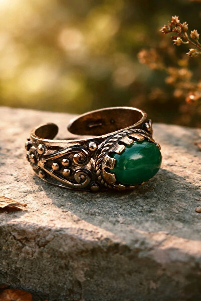 NBS Beautiful Naturel Stones خاتم من حجر اليشم النحاسي الطبيعي قابل للتعديل ب...