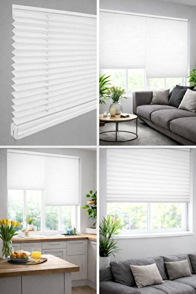 Genel Markalar Evmiaa Plise Beyaz Perde Katlabilir Cam Balkon Plise Perdesi S...