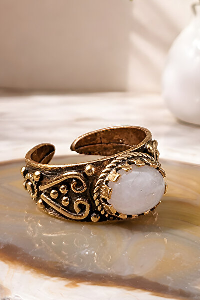 NBS Beautiful Naturel Stones خاتم نحاسي من الكوارتز الوردي الحقيقي قابل للتعد...