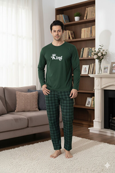 HAYAL HOME WEAR King Queen Baskılı Sevgili Kombini Alt Üst Pijama Takımı - ERKEK