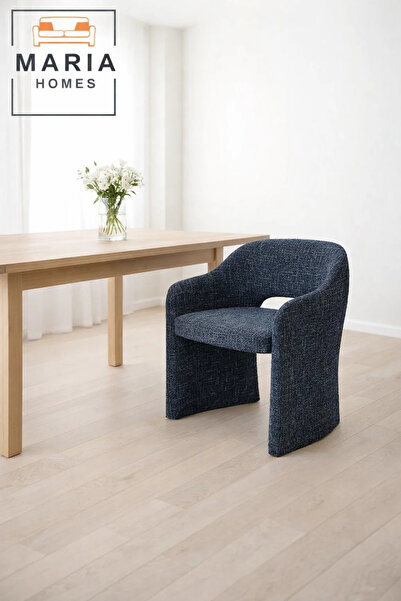 MARIA HOMES Blue Upholstered Dining Chair – Modern Accent Chair with Curved D...