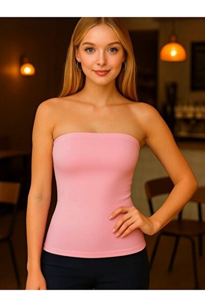 Olyssia Kadın Pembe Vücuda Oturan Straplez Atlet – Şık ve Modern Esnek Basic Üst