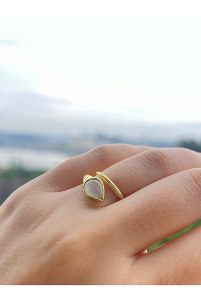 Glowy&Co. Leaf İnci 14K Altın Rengi Kararmaz Çelik Minimal Yüzük