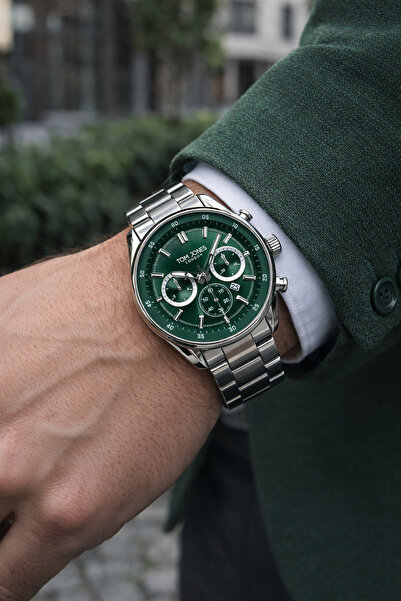 Tom Jones ساعة يد رجالية فضية اللون مقاومة للماء مع ضمان لمدة عامين هدية عيد ...