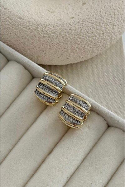 ADENNA JEWELRY 14K Renginde Kaplama, Taş Detaylı Vip Seri Klipsli Küpe