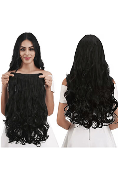 Zeysum Koyu Siyah Saç Dalgalı Çıtçıtlı Postiş Takma Saç 60cm 110gr Isıya Daya...