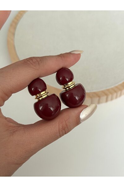 Charmist Steel Gold Detailed Tofy Burgundy Earrings