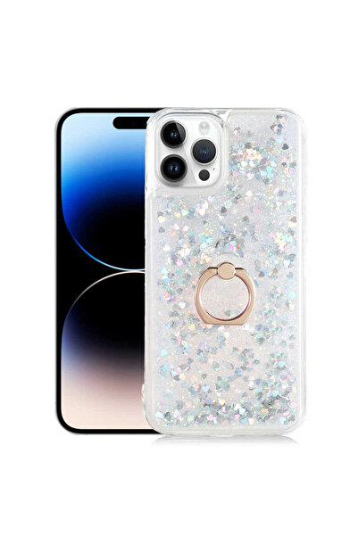 AQUA AKSESUAR Apple  iPhone 14 Pro Uyumlu Akışkan Simli Sıvılı Yüzüklü Parlay...
