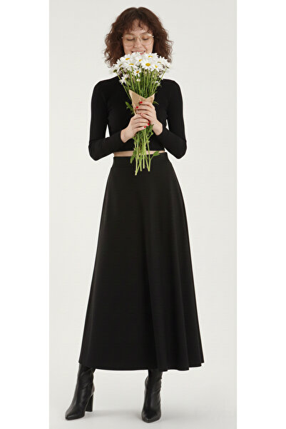 MAİMODA تنورة نسائية طويلة واسعة من الجلد المدبوغ