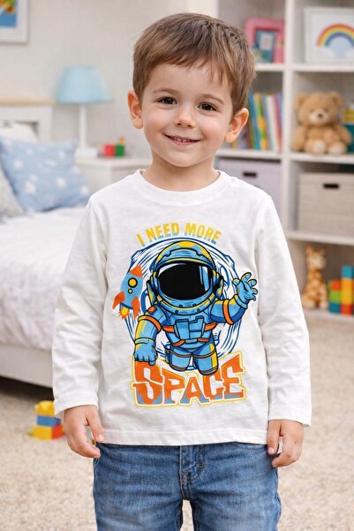 YONCA OUTLET White Printed 100% Cotton Long Sleeve Combed Cotton Children's B...