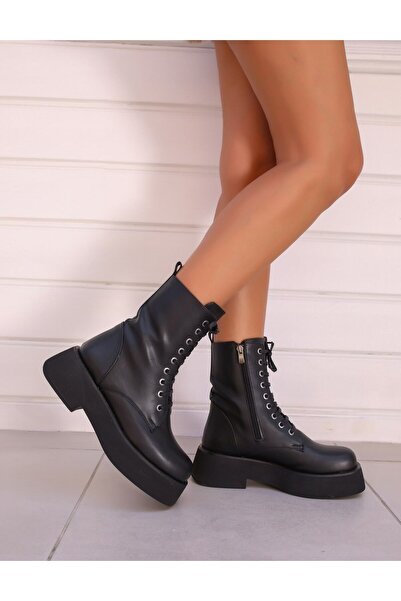 ESER 990131 Model Bereket Kundura Kadın Kalın 4 Cm Kaymaz Taban Siyah Cilt Po...