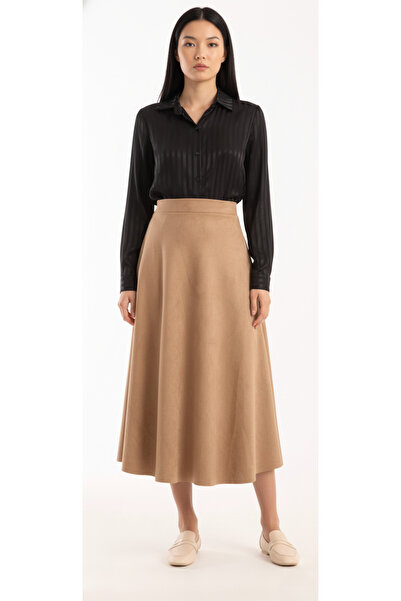 MAİMODA تنورة ماكسي واسعة من الجلد المدبوغ للنساء