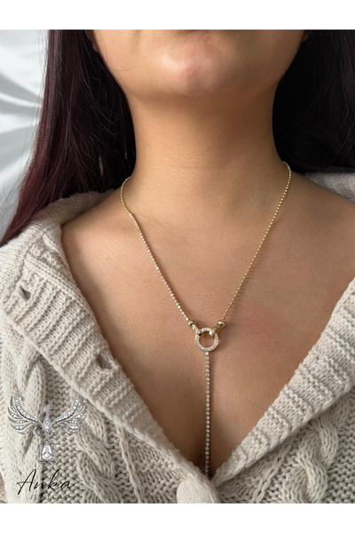 ANKA JEWELLRY HALKA MODEL ZİRKON TAŞLI SU YOLU TOP ZİNCİR Y GOLD KOLYE