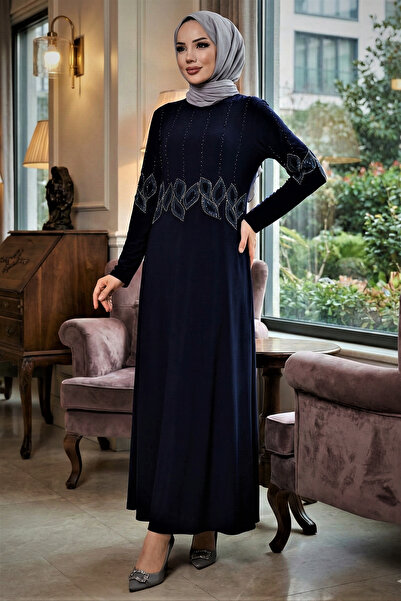 modamira Kadın Lacivert Sandy Özel Davet Abiye Büyük Beden Boydan Önü Ve Koll...